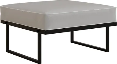 Produktbild von BETTSO Gartenhocker hellgrau – Outdoor Hocker mit Metallgestell schwarz, gepolstert, wetterfest, 78×78 cm