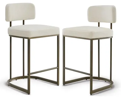 Produktbild von CHITA Barhocker 2er Set mit Rückenlehne & Fußstütze, Kosmetikhocker, Friseurhocker, Chenille, , Metallbeine
