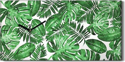 Produktbild von Wandbild Leinwand Bilder Wanduhr 60x30 Gemälde Blumen Blätter Monstera - schwarze Hände