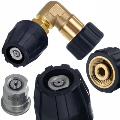 Image de Mini-lance haute pression à 90° avec buse interchangeable plate M22 – 150 bars, 8 l/min | Raccord coudé en laiton | Compatible avec Kärcher HD HDS M22