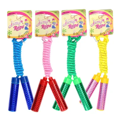 Produktbild von Buntes Sprungseil aus Plastik, 2 Meter lang, mit glitzernden Plastikgriffen
