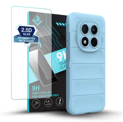 Produktbild von Handy Hülle für Xiaomi Redmi Note 15 Pro 5G mit 9H Displayglas Displayschutz Plus Grip Case Cover Schutzhülle Softgrip Farbe: Hellblau