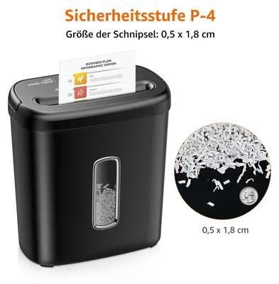 Produktbild von Amazon Basics Aktenvernichter 8 Blatt Papier/Kreditkarten Querschnitt schwarz