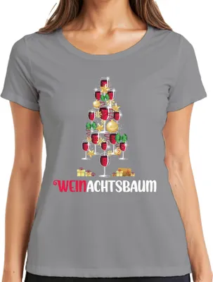 Produktbild von Weinachtsbaum Weintrinker - Weihnachten Weihnachtsgeschenk Christmas Damen T-Shirt, Grau, XL