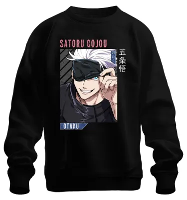 Produktbild von Satoru Gojou Jujutsu Kaisen Anime Otaku Augenbinde weiße Sweatshirt Pullover, Schwarz, L