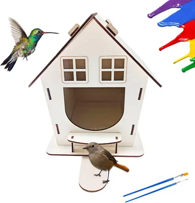 Produktbild von Hölzernes Vogelhaus zum Aufhängen - Vogelhaus zum Bemalen und Futterspender für kleine Vögel