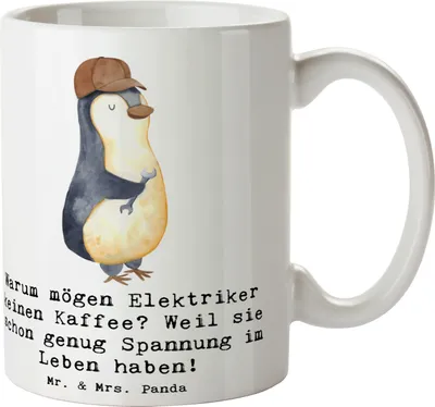 Produktbild von Mr. & Mrs. Panda Tasse Elektriker Witz - Weiß - Geschenk, Freude, Keramiktasse, personalisierte Geschenke, Kaffeebecher, Kaffeetasse, Becher, Alltag, Beruf, Spannung