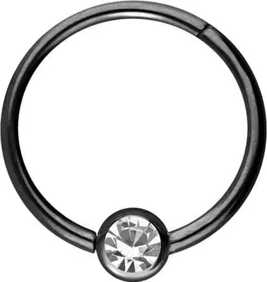 Produktbild von Ohrpiercing, Nasenpiercing, Septum Piercing Titan Segmentring Clicker KRISTALL Schwarz Innendurchmesser: 7mm + Stabstärke: 0,8mm