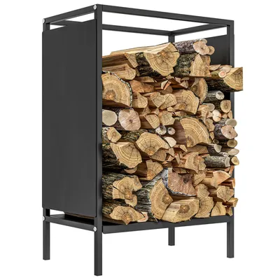 Produktbild von Outsunny Indoor-Holzregal, Kaminholzhalter, Brennholzhalter für den Innen- und Außenbereich, Lagerregal aus Stahl, 44 x 28 x 65 cm, schwarz