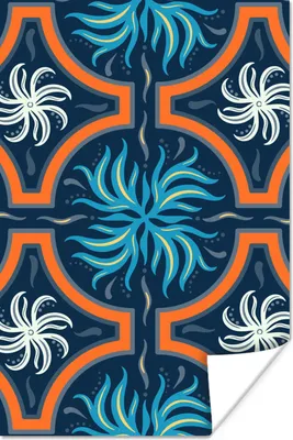 Produktbild von MuchoWow® Poster Blumen - Blau - Weiß - Orange 60x90 cm - Wanddekoration