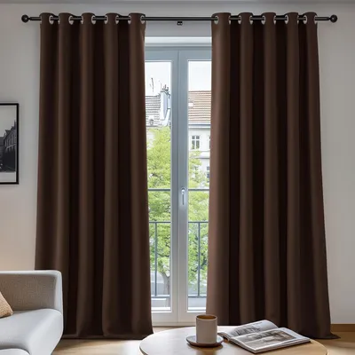 Productafbeelding van Verduisteringsgordijn met oogjes, thermogordijn, beschermt tegen kou, 229x229 cm, donkerbruin, set van 2