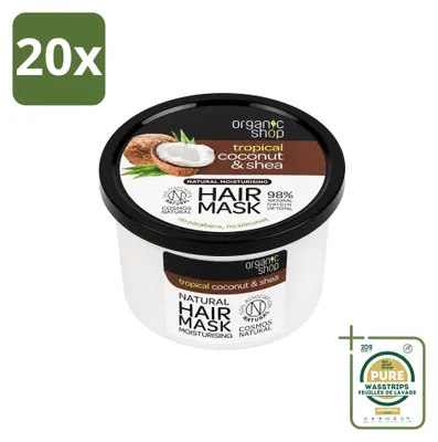 Productafbeelding van 20 x Biologisch haarmasker Kokos & Shea - Verzorgend en voedend - 250 ml - Voordeelverpakking - 20 stuks