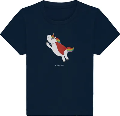 Produktbild von Mr. & Mrs. Panda Babyshirt Einhorn Super 0. - 6. Monat - French Navy - Geschenk, Öko Baby T-Shirt, Unicorn, Einhörner, Organic Shirt, , Baumwolle, Superheld, Freundin