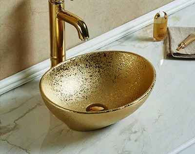 Produktbild von Waschbecken Waschplatz Keramikspüle Gold Waschtisch Oval Runden Antik Retro