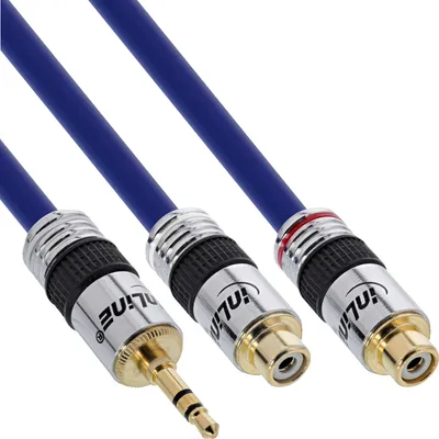 Produktbild von InLine Cinch/Klinke Kabel, PREMIUM, 2x Cinch Buchse an 3,5mm Klinke St., 0,25m, 2 x RCA, Stecker, 3.5mm, Buchse, 0,25 m, Blau