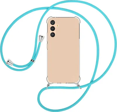 Produktbild von Handykette Backcover-Schutzhülle mit Band (Metall silberfarben) für Samsung Galaxy A34 5G - türkis