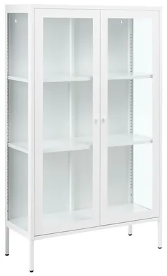 Zdjęcie produktu dla BELIANI Szafka dwudrzwiowa biała stalowa 90 x 35 x 150 cm z półkami witryna szklane fronty i boki styl industrialny