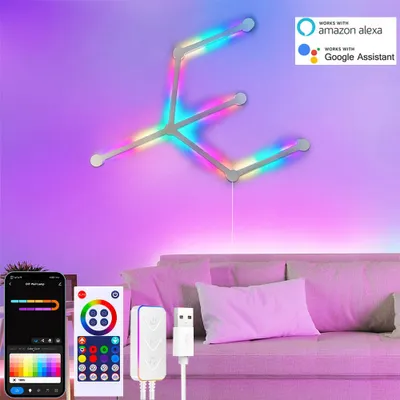 Zdjęcie produktu dla 6-częściowa lampa ścienna LED RGBIC 16 milionów kolorów światła, synchronizacja muzyki, pasek świetlny LED, zdalne sterowanie APP Alexa, Asystent Google, bar do gier dekoracyjnych