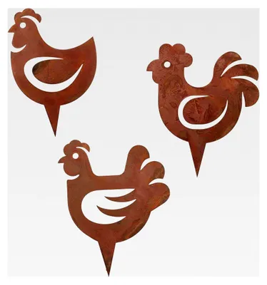 Produktbild von Deko Hahn und Huhn 3er Set 10 cm Gartenstecker Ostern Rost Figuren