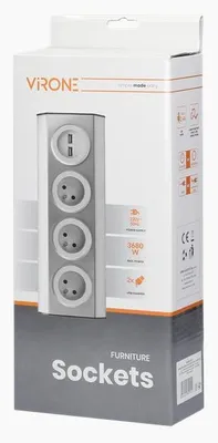 Obrázek produktu pro Povrchová rohová zásuvka ORNO VIRONE FS-3, 3x 230V, 2xUSB, nerez