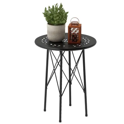 Produktbild von Gartentisch – Terrassentisch – Runder Beistelltisch – Metalltisch – Balkontisch – Couchtisch – Verstellbare Beine – 40 x 40 x 50 cm – Schwarz