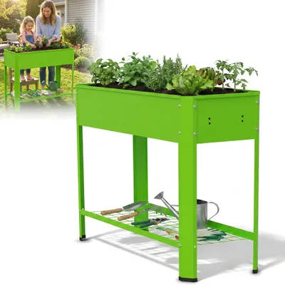 Produktbild von XMTECH Hochbeet Metall 80x35x80 cm ohne Rollen – verzinkter Stahl Pflanzkasten Garten Balkon Gemüsebeet mit Ablage Grün