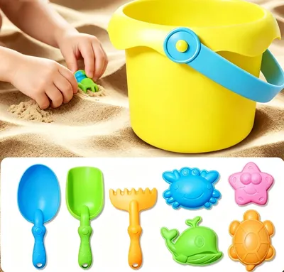 Produktbild von Sandspielzeug Set für Kinder, Sand Toys mit Schaufel, Rechen,Sandförmchen,Outdoor Spielzeug für Strand und Sandkasten für Kinder