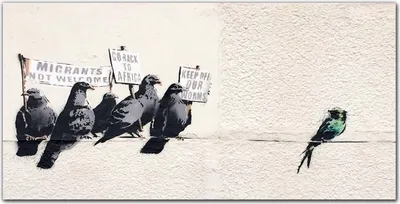 Produktbild von Coloray Bild aus Leinwand 140x70 Leinwand Dekoration - Banksy Tauben