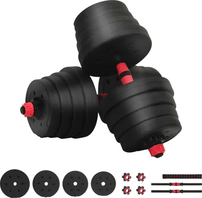 Image de Ensemble Haltère-Barre 2-en-1 30 kg Noir et Rouge