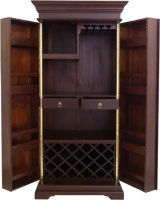 Obrázok produktu pre Casa Padrino luxusná mahagónová vinotéka vo vidieckom štýle s 2 dvierkami tmavohnedá / mosadz 92 x 70 x v. 190 cm - Mahagónová barová skrinka - Skrinka z masívneho dreva vo vidieckom štýle - Barový nábytok vo vidieckom štýle