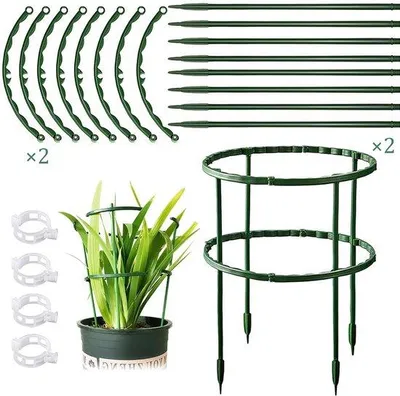 Produktbild von Unyqoos® 16er-Set halbrunde Pflanzenstützen, grün, wetterfestes Kunststoff, für Garten- und Zimmerpflanzen, Maße 25 x 14 cm & 14 x 14 cm