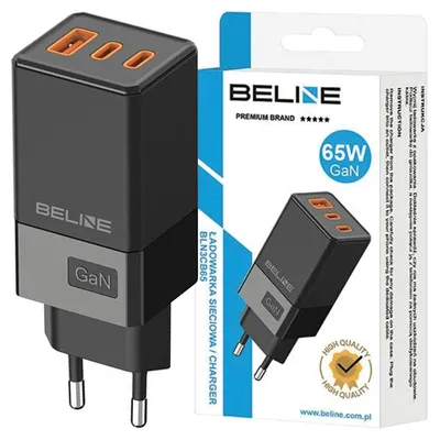 Productafbeelding van Beline Charger 65W GaN, 2x USB-C + USB-A, alleen adapter, zwart