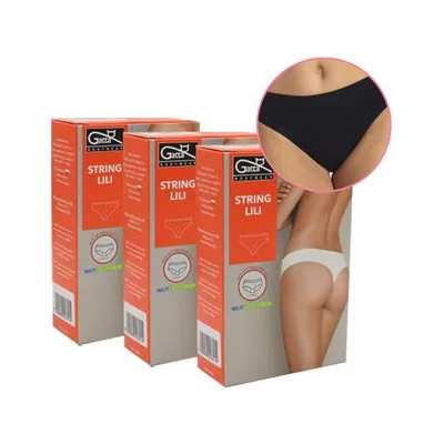 Produktbild von Gatta Lili Damen-Höschen vom Typ String, mit hoher Taille, bequem, weich, antibakterieller Zwickel, am Körper haftend, verpackt zu 3 Stück in Einer Farbe, Schwarz S