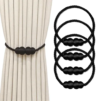 Produktbild von 4-teiliges Set magnetischer Gardinenhalter, Gardinenraffhalter, dekorativ, für Zuhause, Schlafzimmer, Büro (schwarz)
