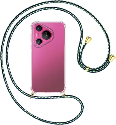 Produktbild von Handykette Backcover-Schutzhülle mit Band (Metall goldfarben) für Huawei Pura 70 - grün/blau/weiß