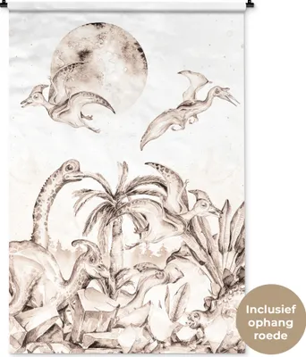 Produktbild von MuchoWow® Wandteppich Wandbehang Dino - Kinder - Dschungel - Pflanzen - Kinder 120x180 cm Tapisserie Dekoration Wandtuch - Schlafzimmer - Dekorationen für das Haus