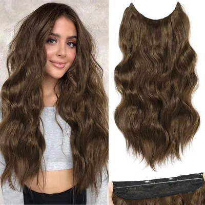 Immagine prodotto di Estensione per capelli, lunghezza 50,8 cm, ondulata, con 4 clip, colore marrone medio