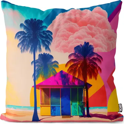 Produktbild von VOID Strandhaus Meer Palmen Kissenbezug Kissenhülle Polyester wasserfest Outdoor Garten Kissen Deko