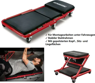 Produktbild von PARKSIDE® 2in1 Montage Rollbrett / Werkstatthocker »PRW 2 A1«, Stahlrahmen NEU