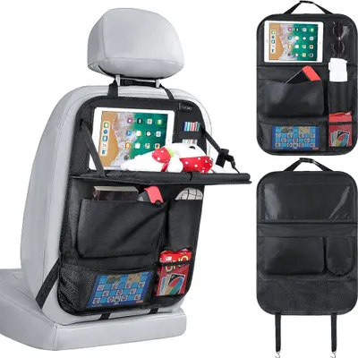 Produktbild von Auto-Rückenlehnentasche Auto Rückenlehnenschutz, Autositz Organizer, Rücksitz mit Klapptisch mit Klapptisch,Tablet Tasche und Viele Taschen-Schwarz