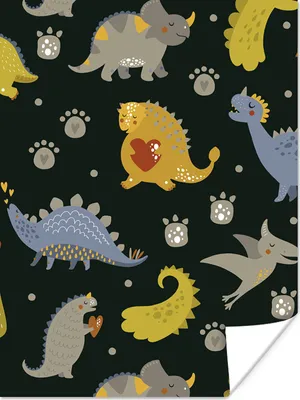 Produktbild von MuchoWow® Poster Dino - Kinder - Schnittmuster - Jungen - Mädchen - Dinosaurier 90x120 cm - Wohnzimmer