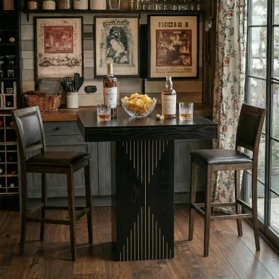 Immagine prodotto di Tavolino Wanbor, quadrato, 80 cm di lato, con piedistallo, ideale per la casa, la cucina, il bar o una piccola area di servizio interna, colore nero