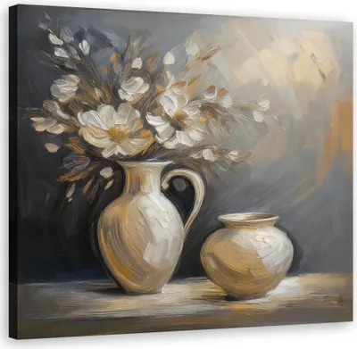 Produktbild von Leinwandbild Vase Blumen Vintage 50x50 Feeby Grau bild für die wand bereit zum aufhängen