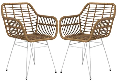 Image de Chaises de style bohème - Chaises de cuisine - Chaises de salle à manger - Chaises en osier synthétique - Chaises de jardin - Lot de 2 - Osier synthétique en polyéthylène