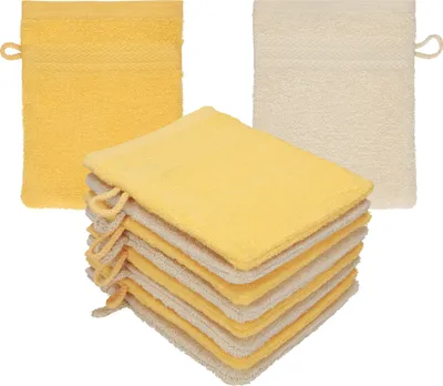 Produktbild von Betz 10 Stück Waschhandschuhe 16x21 cm PREMIUM 100% Baumwolle Farbe: honiggelb - sand