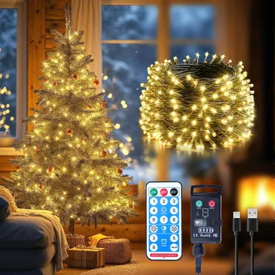 LED-Lichtsnoer 20 m, 200 LEDs, Akku, warmweiß, IP44