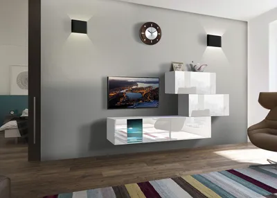 Immagine prodotto di Parete attrezzata Furnitech soggiorno | parete attrezzata moderna | parete attrezzata soggiorno con mensole e mobile TV | mobile soggiorno senza LED (Troja AN85-17W-HG21-1A)