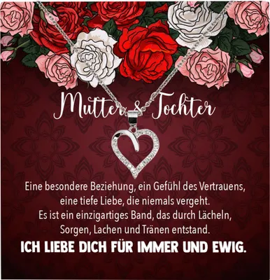 Produktbild von 22Feels Echt Silber Halskette - Liebe Mama Geschenk von Tochter Geburtstag und Muttertag Mutter Schmuck Set für Frauen - Herz Anhänger, Karte