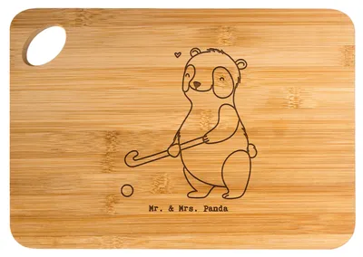 Produktbild von Mr. & Mrs. Panda Schneidebrett Panda Hockey spielen - Transparent - Geschenk, holzschneidebrett, Holzbrett, Hockeyschläger, Hackbrett, Frühstücksbrett, Verein, Feldhockey