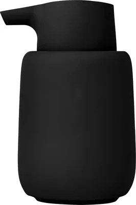 A black soap dispenser.